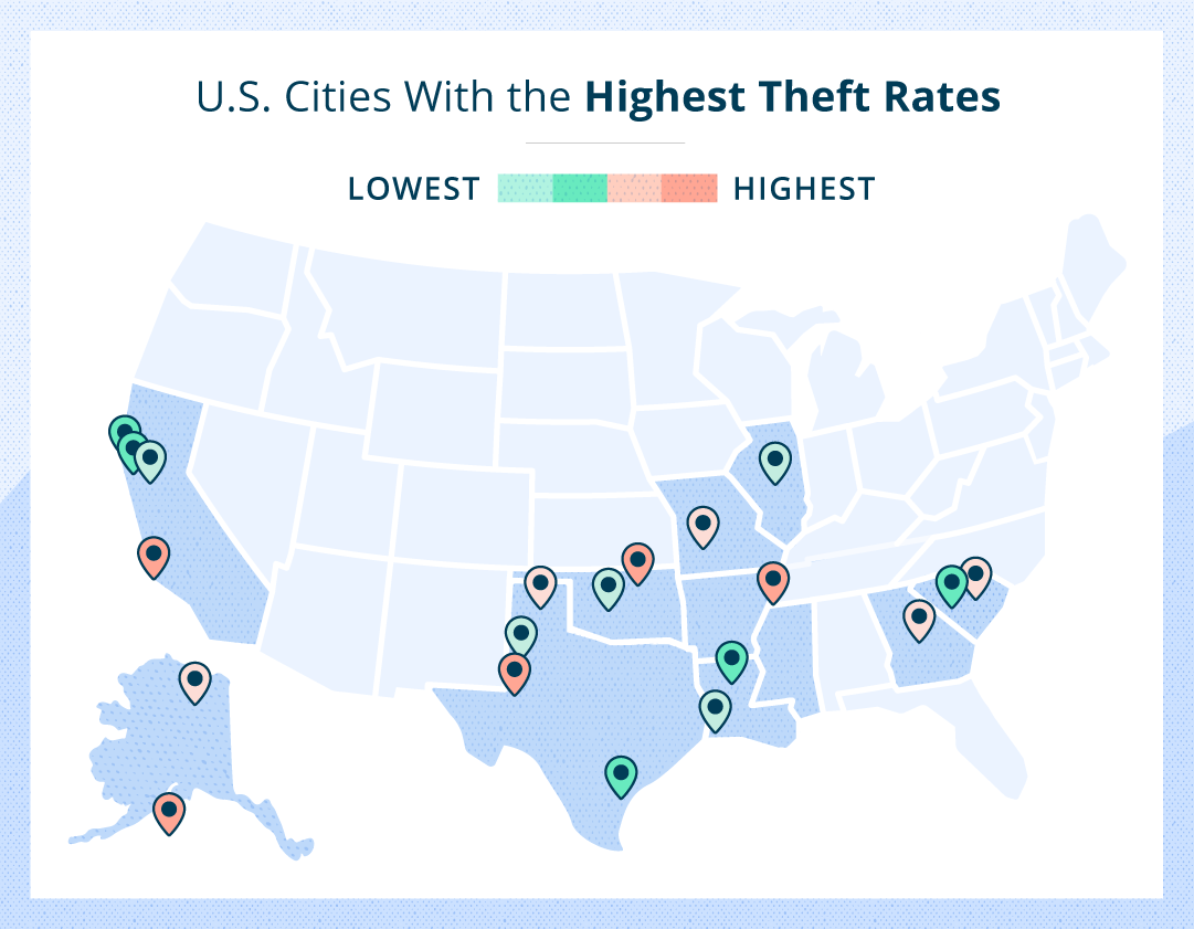 us map of cities with highest theft rates