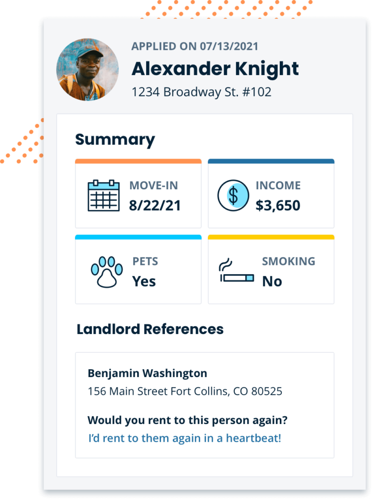 summary of a renter's application screenshoot
