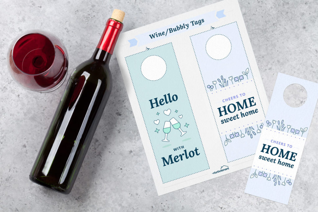 Examples of downloadable wine tags with puns. Hello with Merlot is the best.