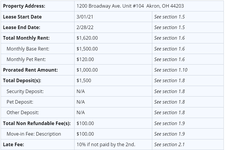 Ohio lease agreement