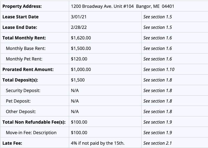 maine lease agreement sample