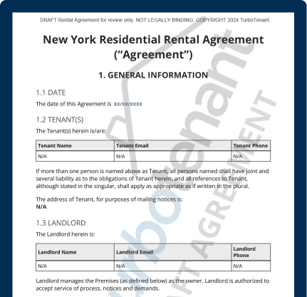 watermarked sample of a TurboTenant new York residential lease agreement