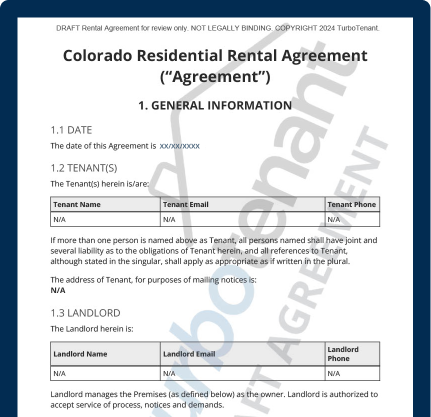 watermarked sample of a TurboTenant Colorado residential lease agreement