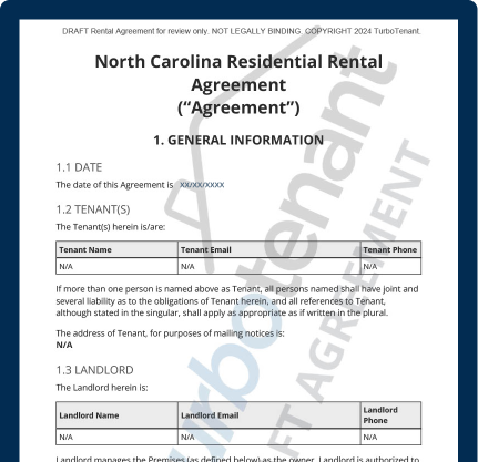 Watermarked sample of a TurboTenant North Carolina residential lease agreement