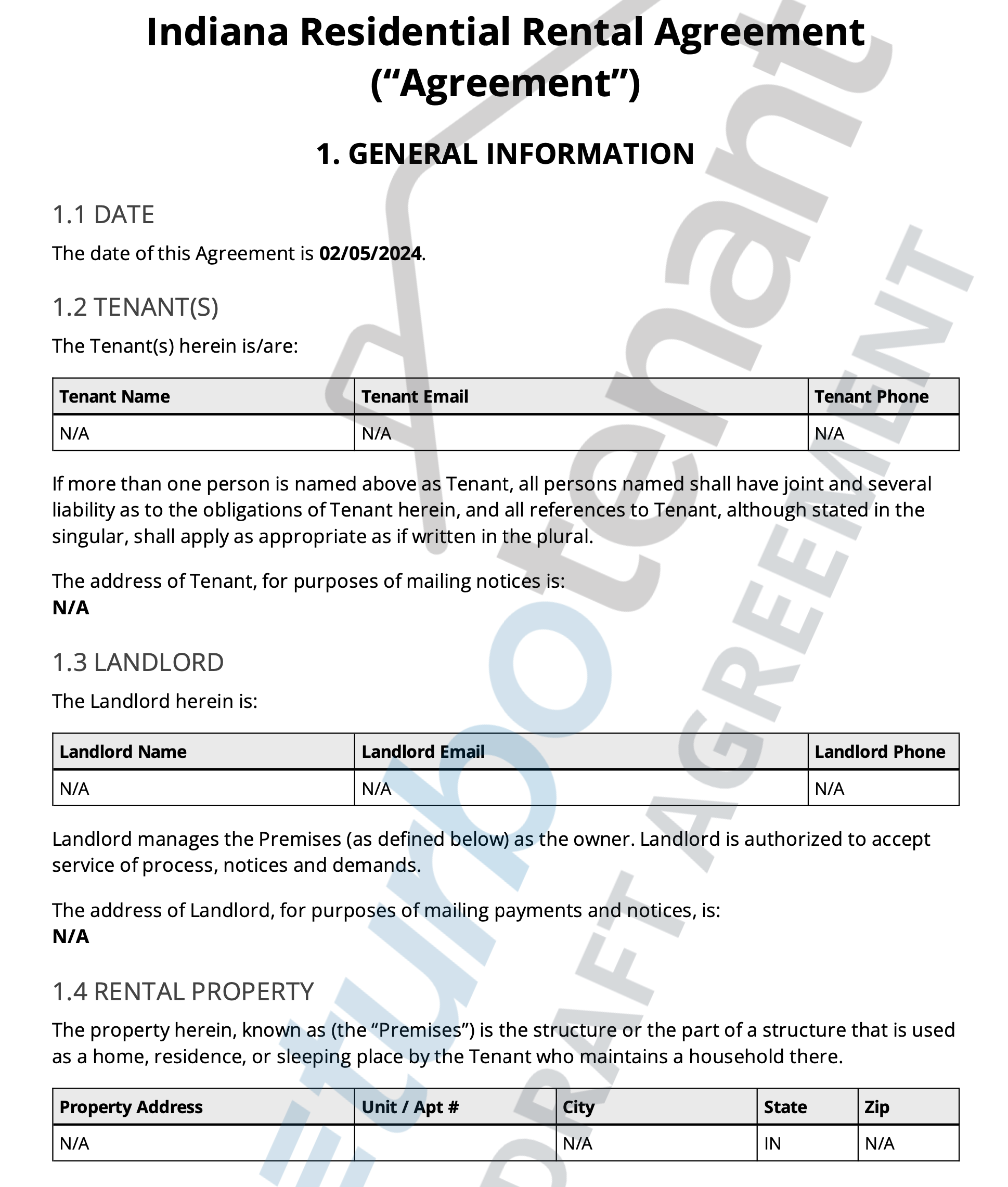 indiana residential lease agreement