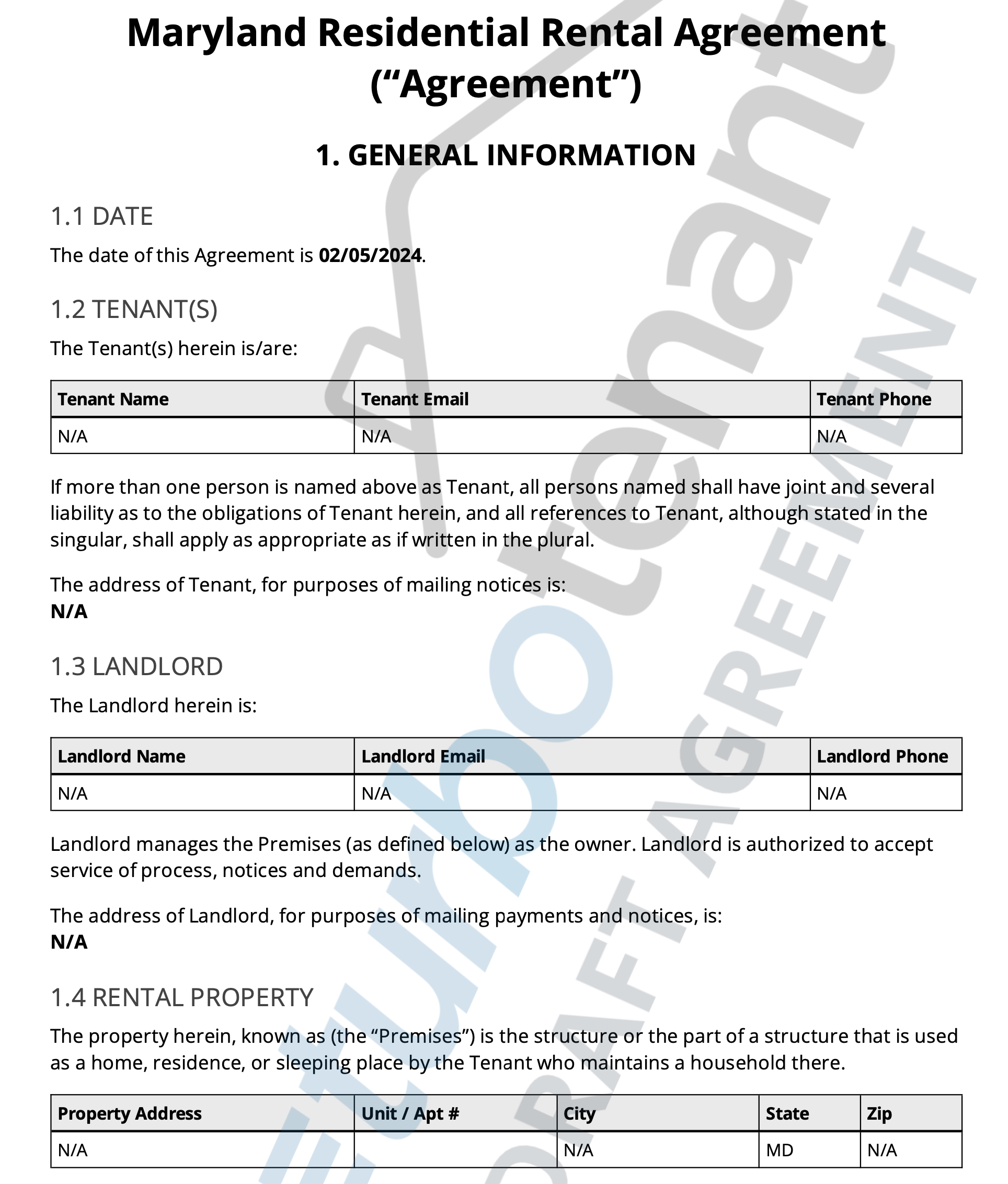 maryland residential lease agreement