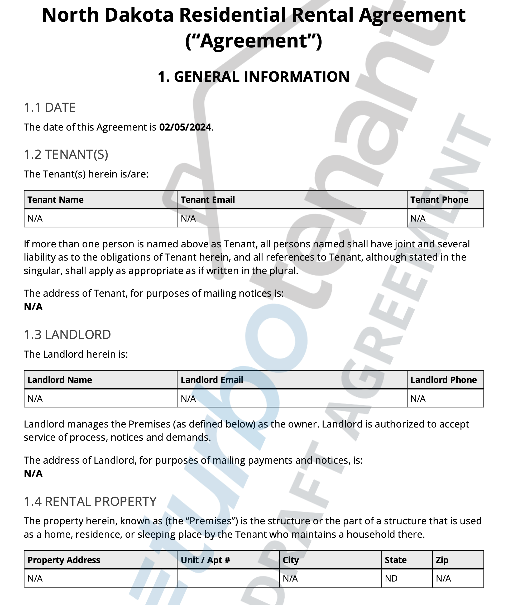 north dakota residential lease agreement