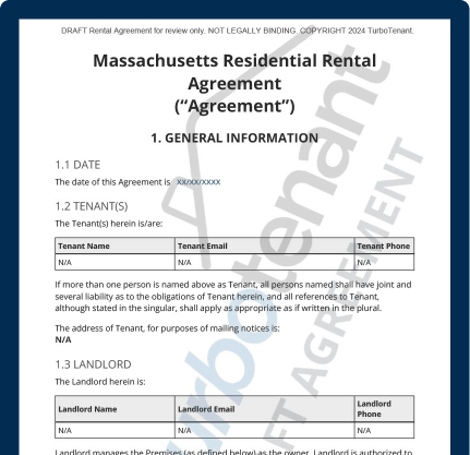 Watermarked sample of a TurboTenant Massachusetts residential lease agreement