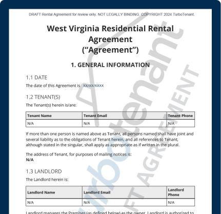 Watermarked TurboTenant West Virginia Lease Agreement Sample