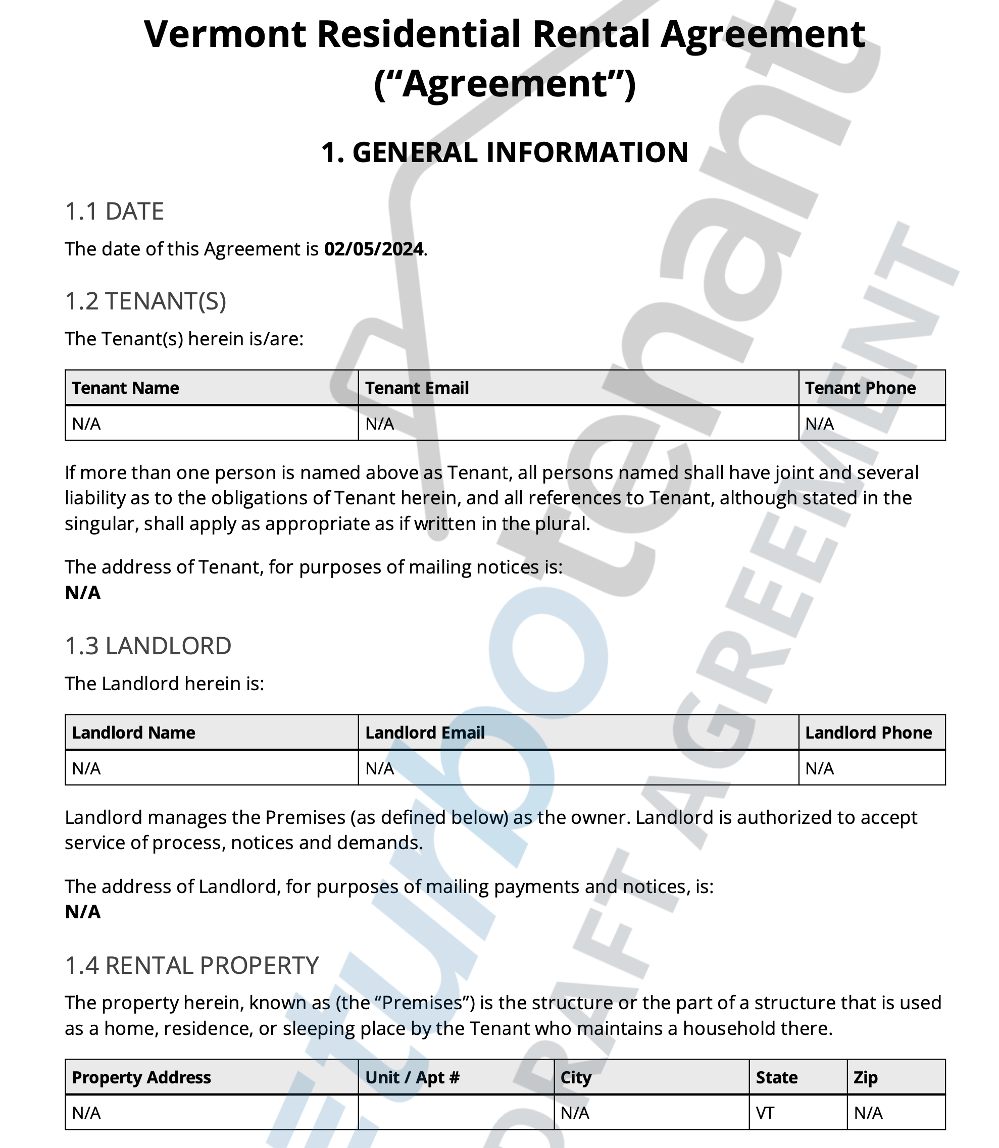 vermont residential lease agreement