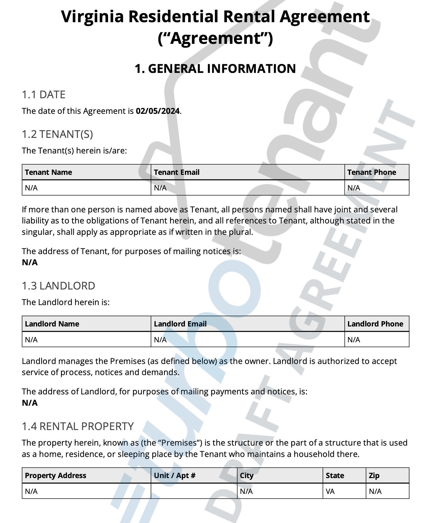 virginia residential lease agreement