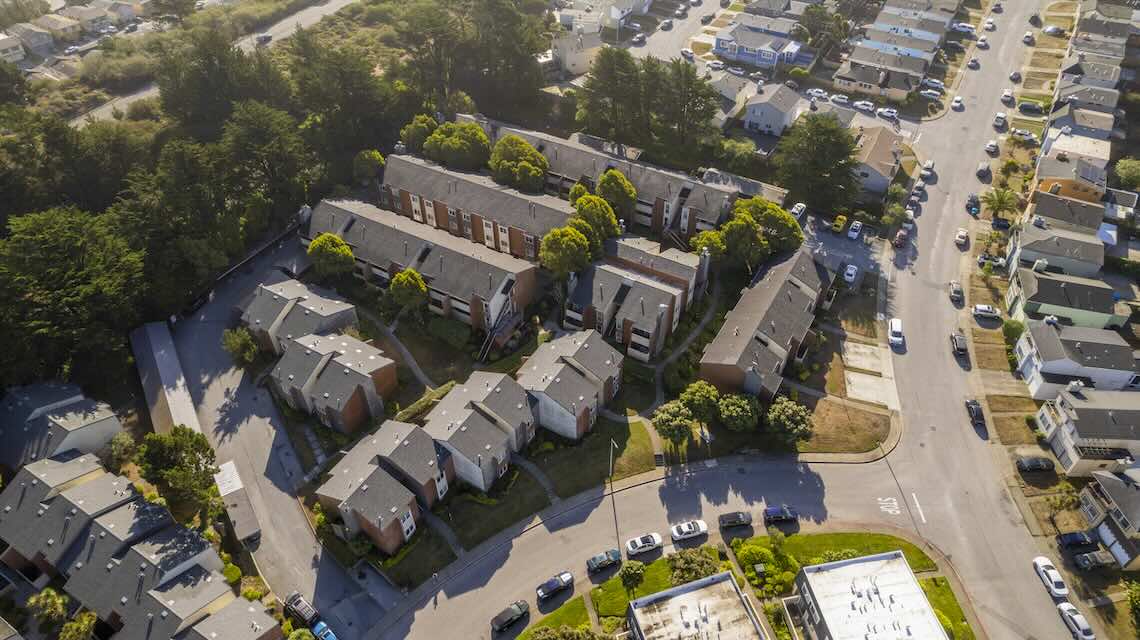 arial view of single family and multifamily homes in a single shot